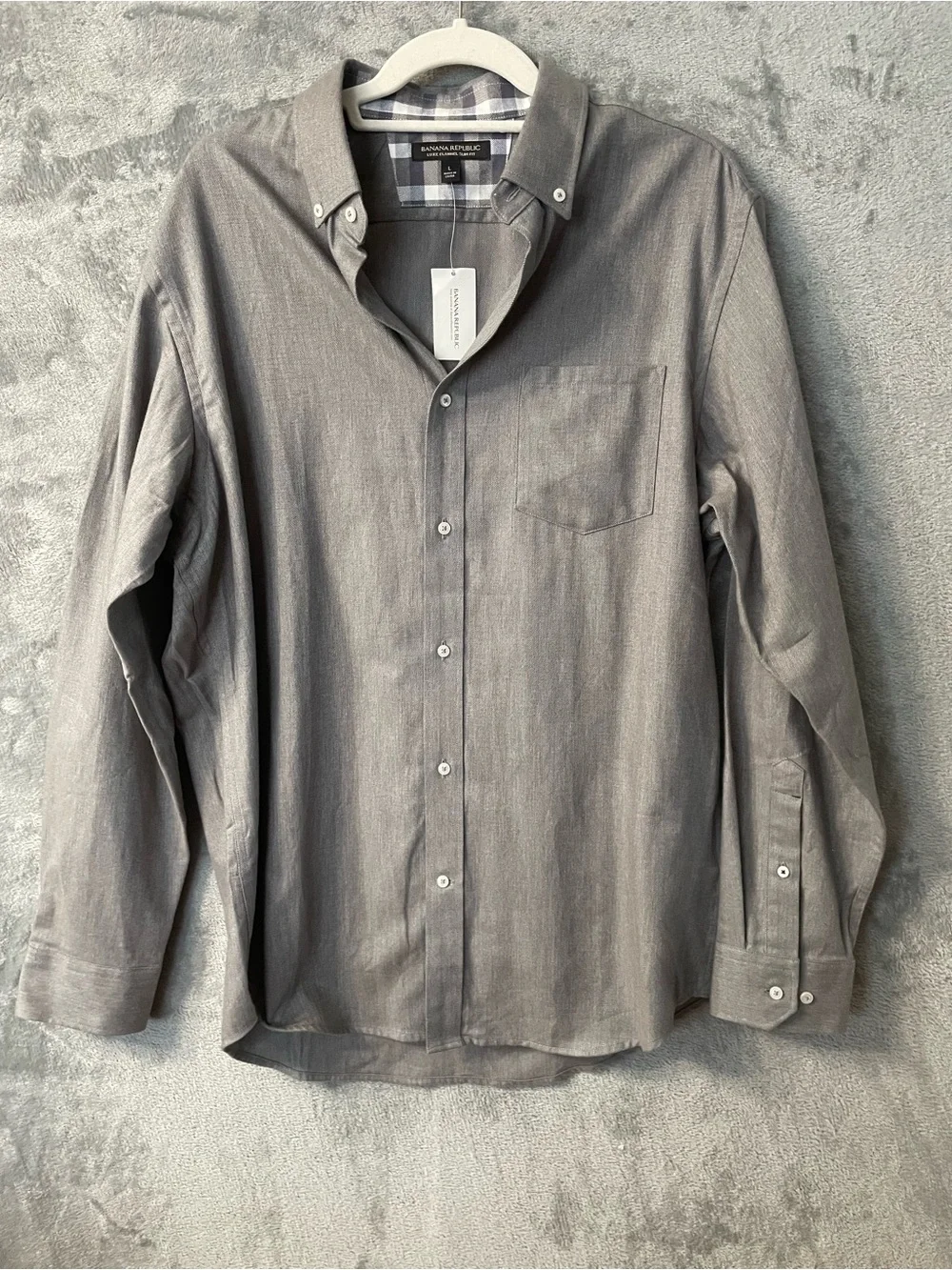 Banana Republic L Gray Luxe Flannel Slim Fit Collared Shirt NWT